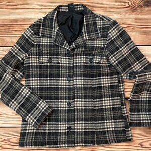 Old Navy women's black cream plaid jacket size Med wool blend